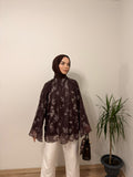 Baskılı Oversize Bluz Kahverengi