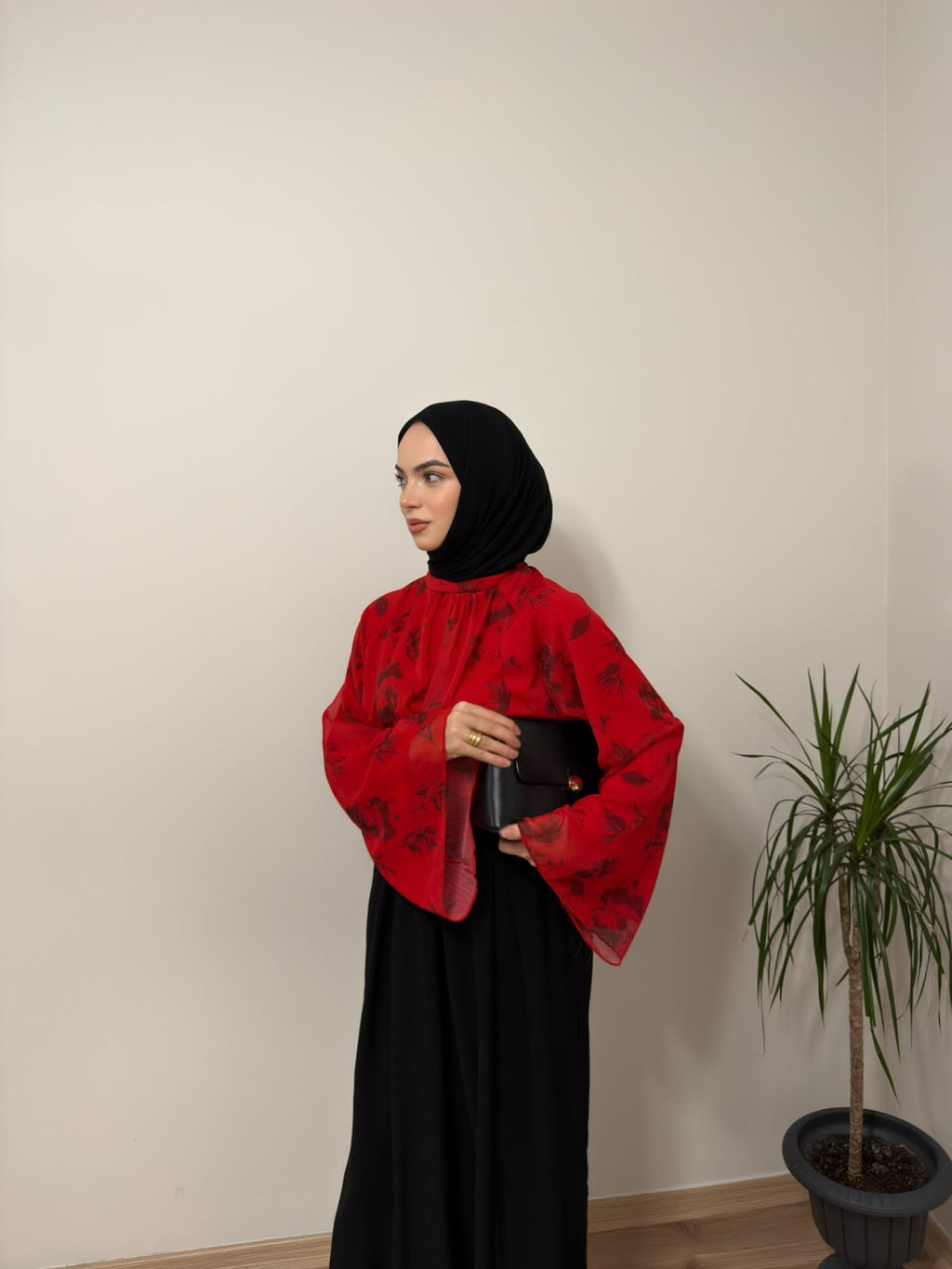 Baskılı Oversize Bluz Kırmızı