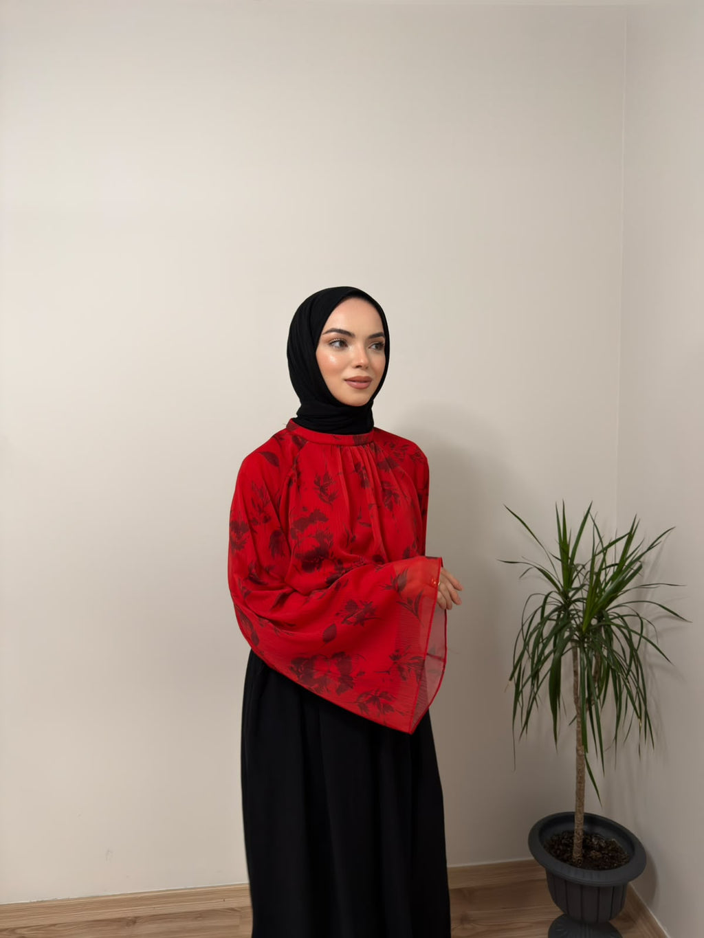 Baskılı Oversize Bluz Kırmızı