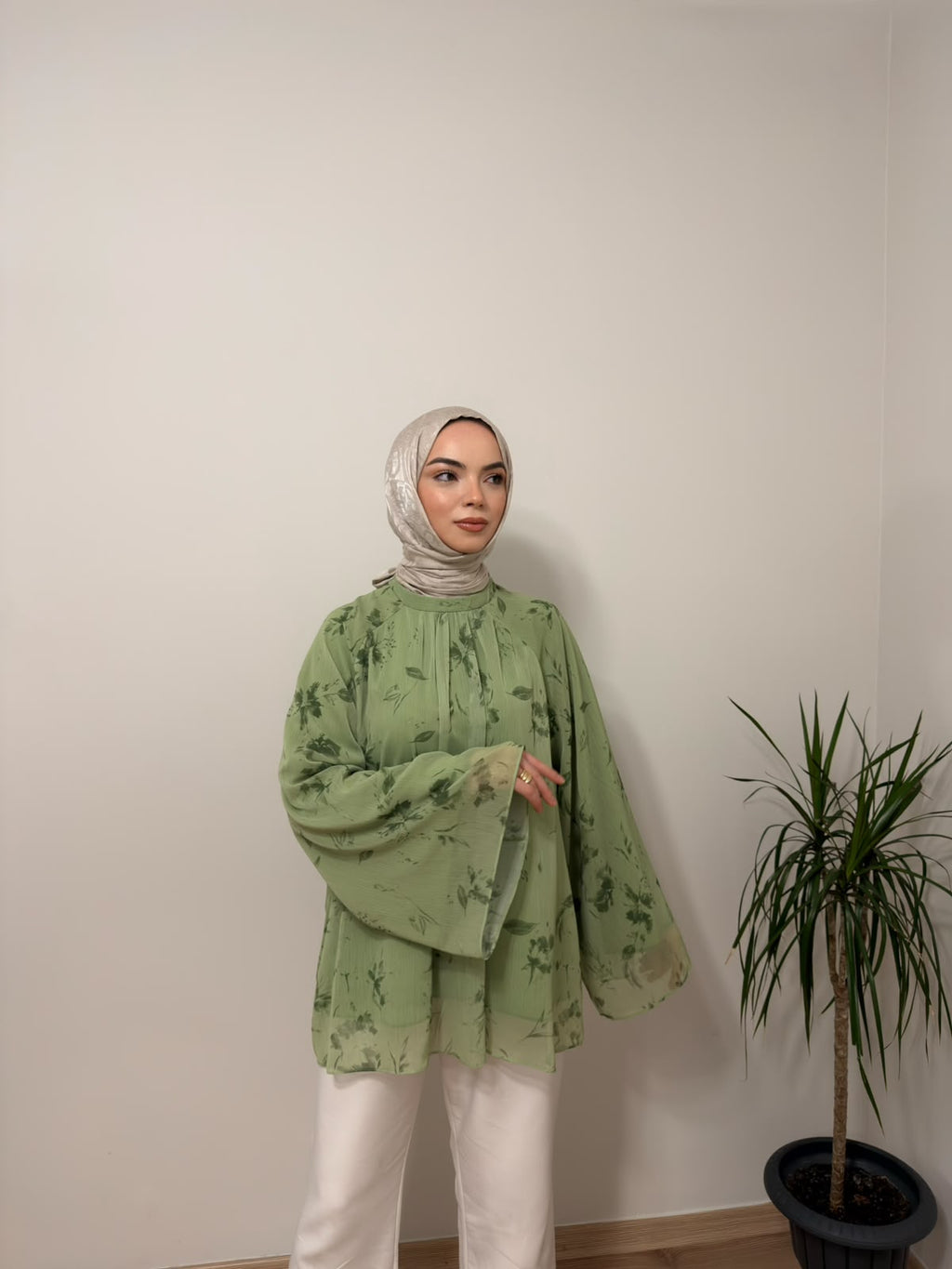Baskılı Oversize Bluz Yeşil