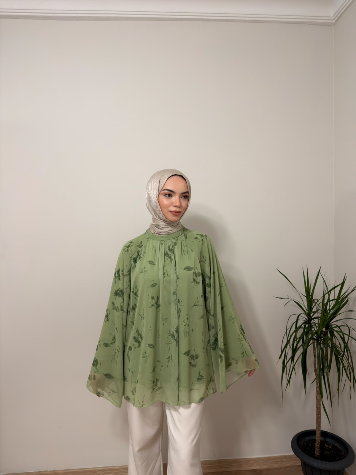 Baskılı Oversize Bluz Yeşil