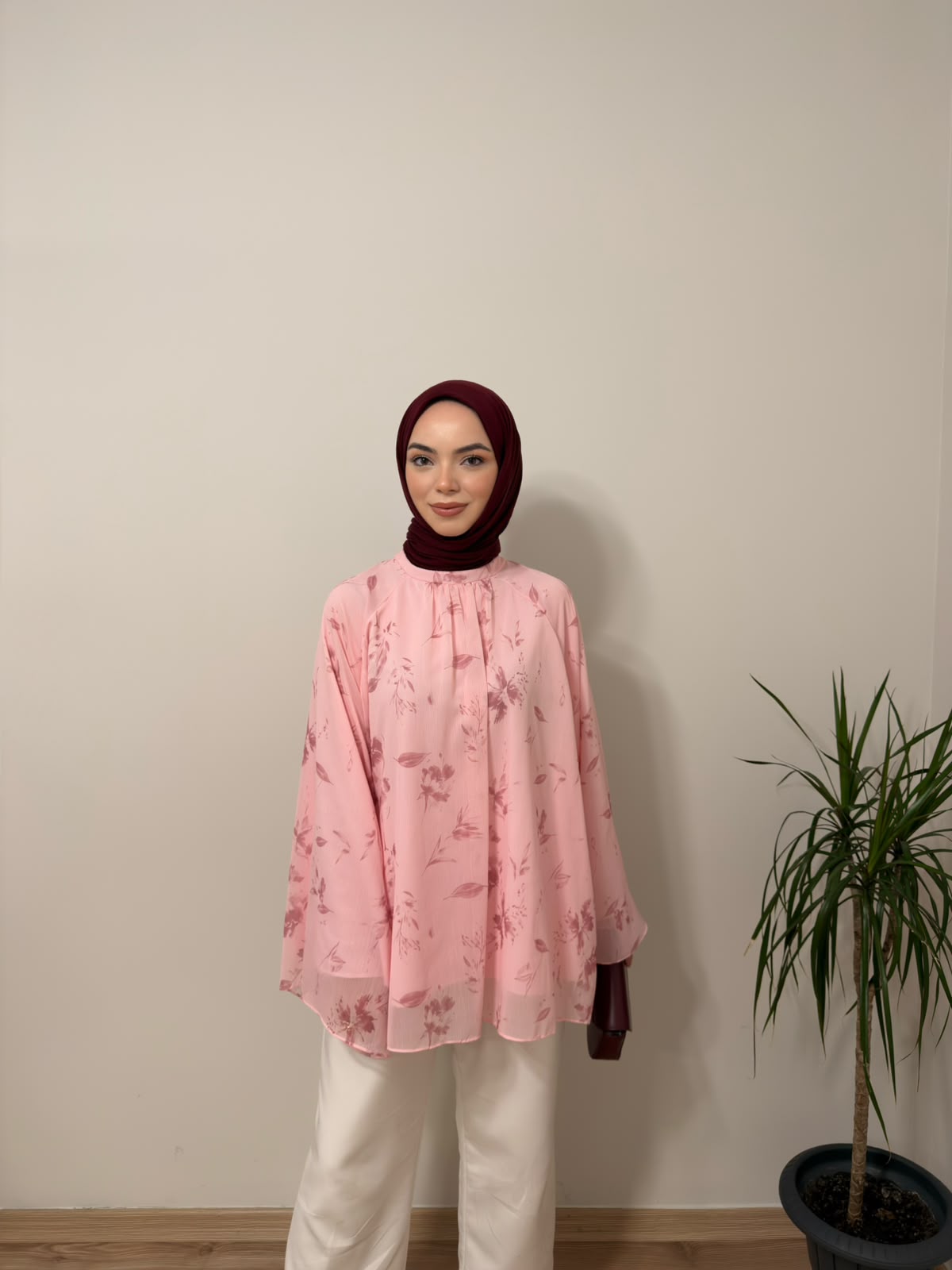 Baskılı Oversize Bluz Pembe