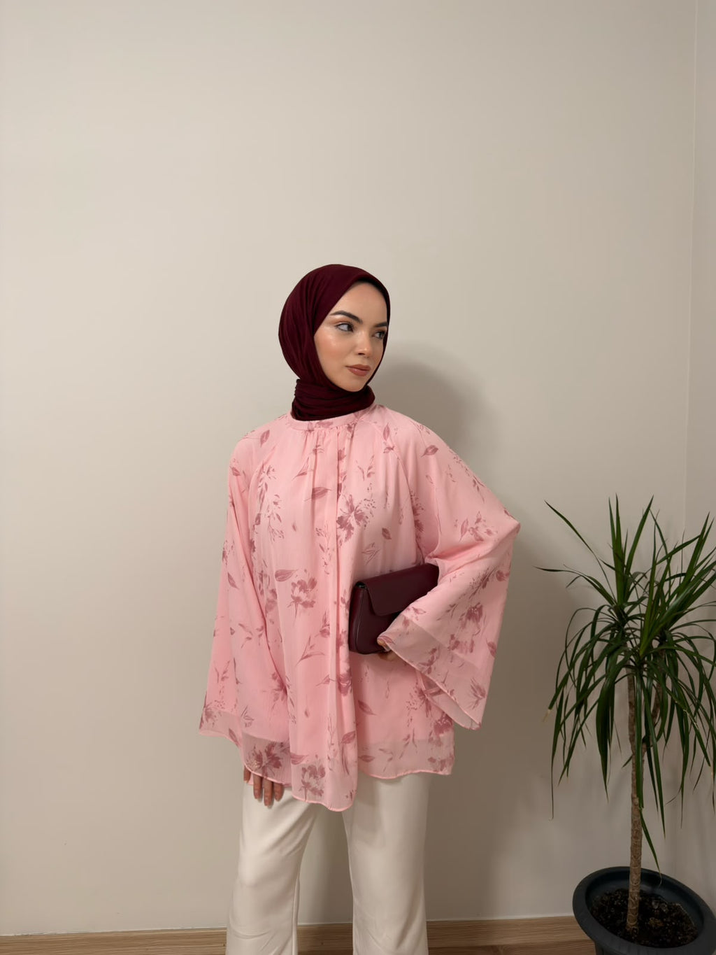 Baskılı Oversize Bluz Pembe